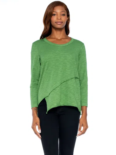 Wilt Clothing Crew 3/4 Sleeve Ez Cross Over Hem Shirt In Green