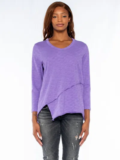 Wilt Clothing Crew 3/4 Sleeve Ez Cross Over Hem Shirt In Purple