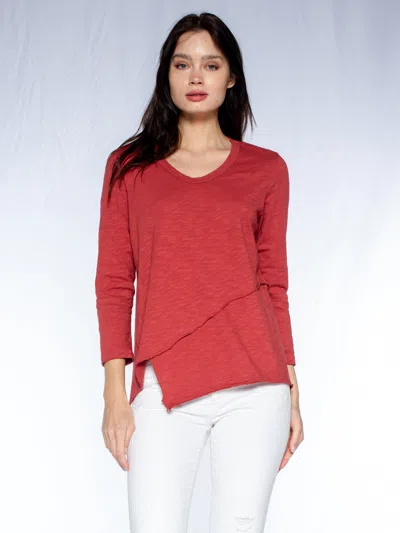 Wilt Clothing Crew 3/4 Sleeve Ez Cross Over Hem Shirt In Red