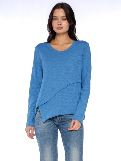 Wilt Clothing Crew Long Sleeve Easy Crossover Raw Hem Top In Blue