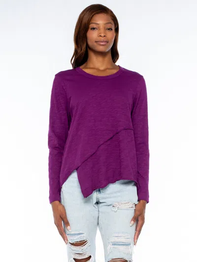 Wilt Clothing Crew Long Sleeve Easy Crossover Raw Hem Top In Purple