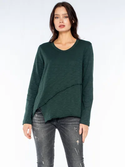 Wilt Clothing Crew Long Sleeve Easy Crossover Raw Hem Top In Silver