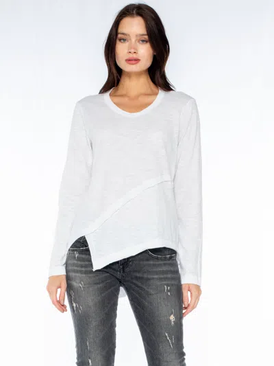 Wilt Clothing Crew Long Sleeve Easy Crossover Raw Hem Top In White