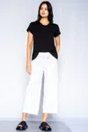 Wilt Clothing Crop Drawstring Elastic Waist Pant Raw Rib Hem In White