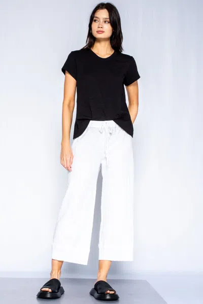 Wilt Clothing Crop Drawstring Elastic Waist Pant Raw Rib Hem In White