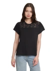 Wilt Clothing Easy Short Sleeve Crew Lace Yoke In Black