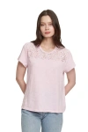 Wilt Clothing Easy Short Sleeve Crew Lace Yoke In Pink