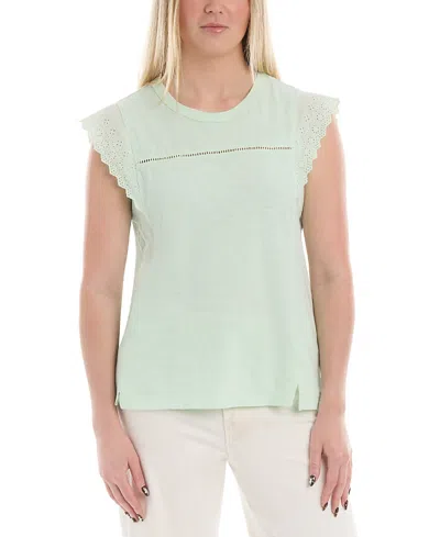Wilt Clothing Eyelet Cap Sleeve Tee In Green