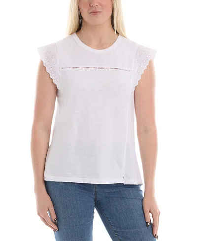 Wilt Clothing Eyelet Cap Sleeve Tee In White
