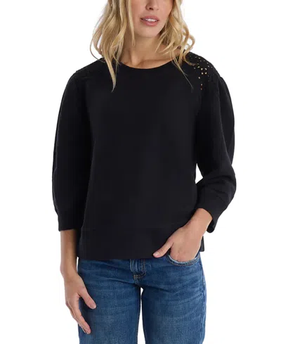 Wilt Clothing Eyelet Mix Top In Black