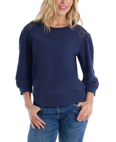 Wilt Clothing Eyelet Mix Top In Blue