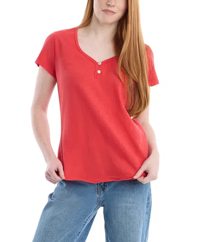 Wilt Clothing Henley Short Sleeve Tee In Red