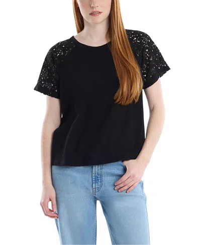 Wilt Clothing Lace Raglan Sleeve Tee In Black