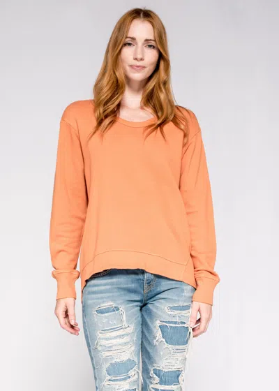 Wilt Clothing Long Sleeve Basic Big Back Slant Sweatshirt In Brown