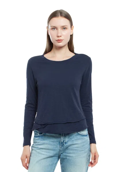 Wilt Clothing Long Sleeve Mock Layer Tee In Blue