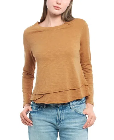 Wilt Clothing Long Sleeve Mock Layer Tee In Brown