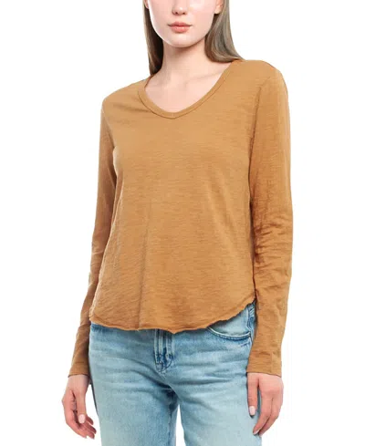 Wilt Clothing Long Sleeve Raw Hem Shirttail Tee In Orange