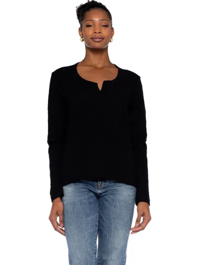Wilt Clothing Long Sleeve Shrunken Hi-lo Tee W/ Placket In Black