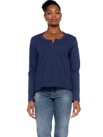 Wilt Clothing Long Sleeve Shrunken Hi-lo Tee W/ Placket In Blue