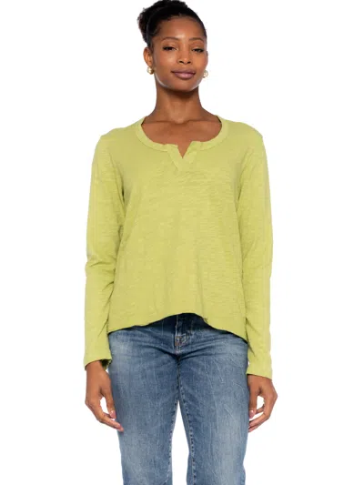 Wilt Clothing Long Sleeve Shrunken Hi-lo Tee W/ Placket In Green