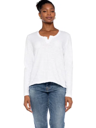 Wilt Clothing Long Sleeve Shrunken Hi-lo Tee W/ Placket In White
