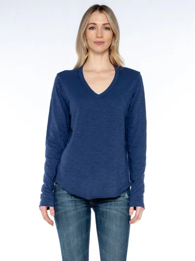 Wilt Clothing Long Sleeve V-neck W/ Raw Hem Shirttail In Blue