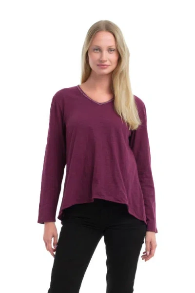 Wilt Clothing Metallic Thread V-neck Tee In Purple
