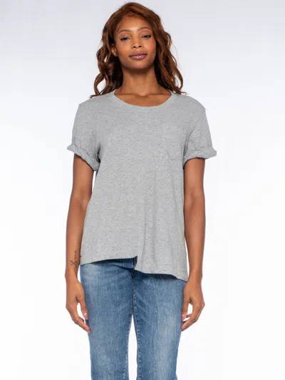 Wilt Clothing Roll Cuff Pocket Crew Shifted Tee In Gray