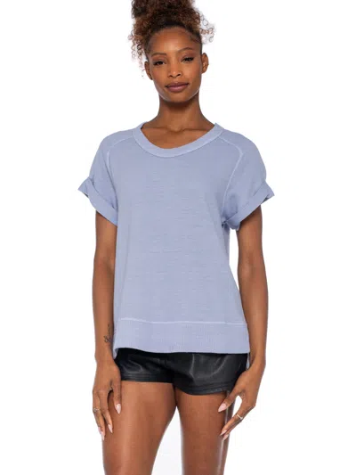 Wilt Clothing Roll Sleeve Crew Shrunken Sweatshirt In Purple