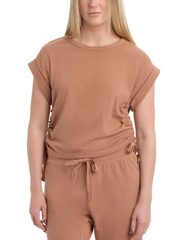 Wilt Clothing Round Neck Side Drawstrings Top In Brown