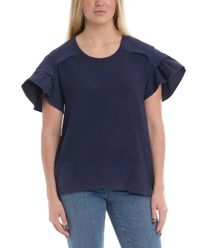 Wilt Clothing Ruffle Short Sleeve Tee In Blue