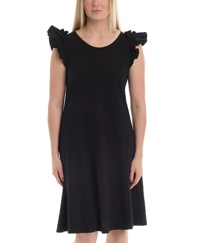 Wilt Clothing Ruffle Shoulder Tank Dress In Black