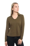 Wilt Clothing Scoop Neck Long Sleeve Polo Tee With Round Hem In Green