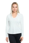 Wilt Clothing Scoop Neck Long Sleeve Polo Tee With Round Hem In White