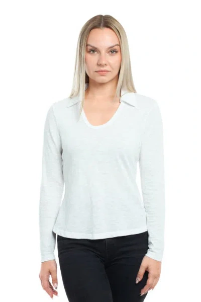 Wilt Clothing Scoop Neck Long Sleeve Polo Tee With Round Hem In White
