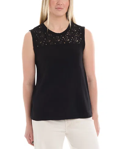 Wilt Clothing Shell With Lace Yoke Top In Black