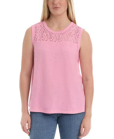 Wilt Clothing Shell With Lace Yoke Top In Pink