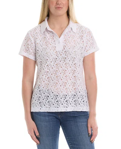 Wilt Clothing Short Sleeve Lace Polo Top In White