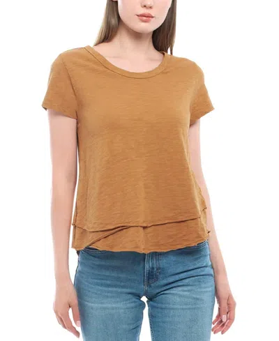 Wilt Clothing Short Sleeve Mock Layer Tee In Orange