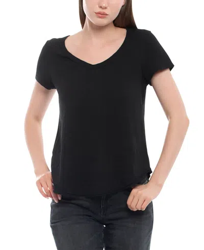 Wilt Clothing Short Sleeve Raw Hem Shirttail Tee In Black