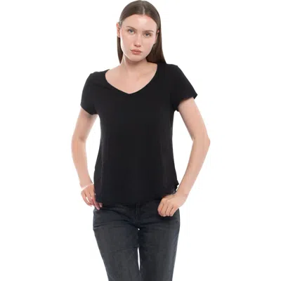 Wilt Clothing Short Sleeve Shrunken V-neck Shirttail Top In Black