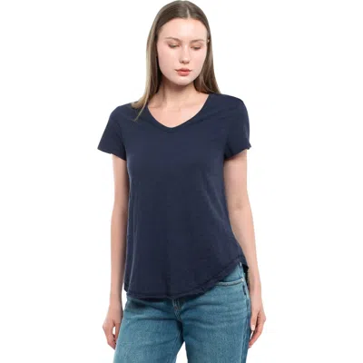 Wilt Clothing Short Sleeve Shrunken V-neck Shirttail Top In Blue