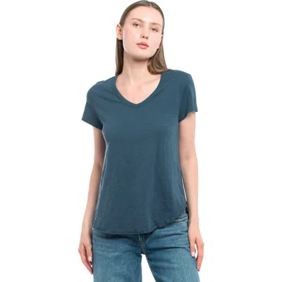 Wilt Clothing Short Sleeve Shrunken V-neck Shirttail Top In Blue