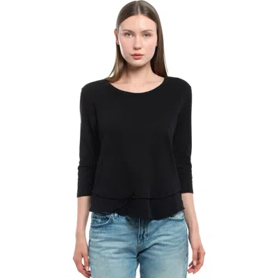 Wilt Clothing Shrunken Crew 3/4 Sleeve Mock Layer Tee In Black