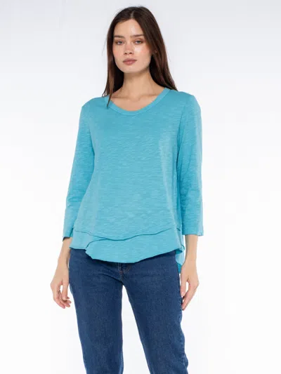 Wilt Clothing Shrunken Crew 3/4 Sleeve Mock Layer Tee In Blue