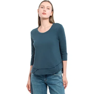 Wilt Clothing Shrunken Crew 3/4 Sleeve Mock Layer Tee In Blue