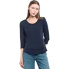 Wilt Clothing Shrunken Crew 3/4 Sleeve Mock Layer Tee In Blue