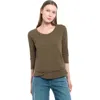 Wilt Clothing Shrunken Crew 3/4 Sleeve Mock Layer Tee In Green