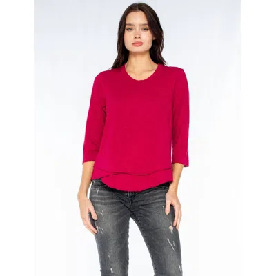Wilt Clothing Shrunken Crew 3/4 Sleeve Mock Layer Tee In Red