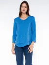 Wilt Clothing Shrunken Crew 3/4 Sleeve Mock Layer Tee In Blue